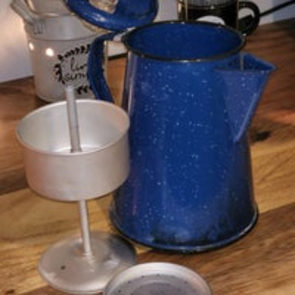 Vintage Enamelware Percolator Coffee Pot Blue White Speckles Unbranded - Picture 3 of 4